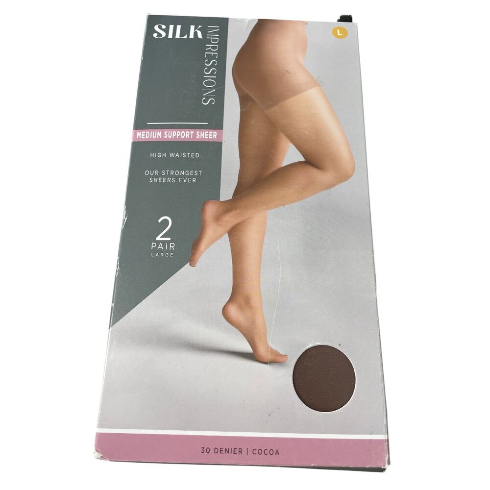 Silk Impressions Pantyhose Size Large Medium Support Sheer 30 Denier 2 Pairs NEW